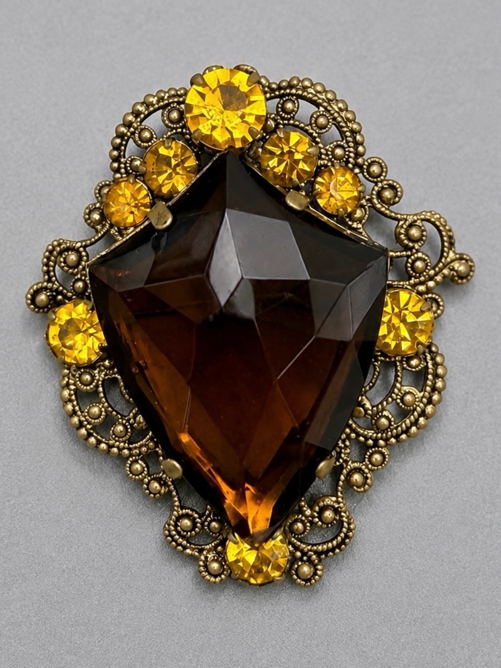 Antique Amber Filigree Brooch